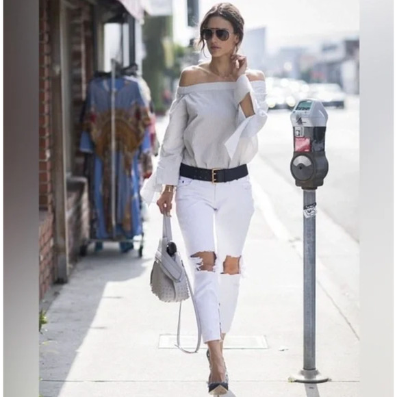 ONE Teaspoon Jeans 27 White Denim Trashed Free Birds Low Waist Skinny Ankle Zip - Picture 1 of 12